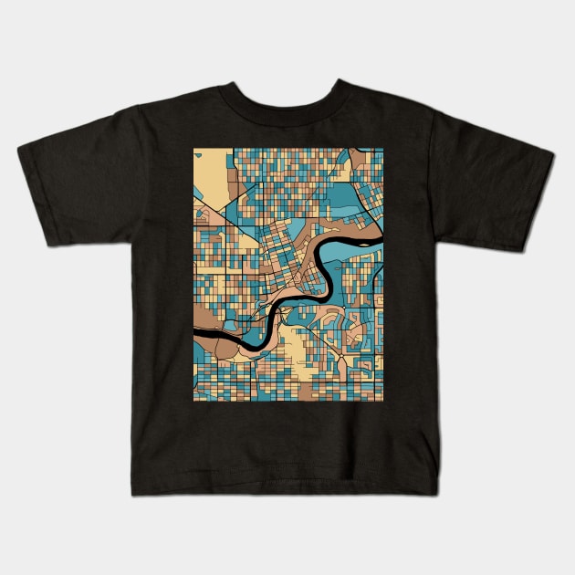 Edmonton Map Pattern in Mid Century Pastel Kids T-Shirt by PatternMaps